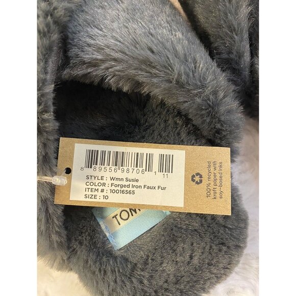 Toms Susie Womens Dark Natural Forged Iron Faux Fur Slippers Open Toe Size 10 - Picture 4 of 5
